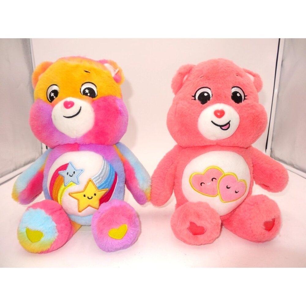 Care Bears Dare To Care Medium 14” Tie Dye Plush‎ Bear Rainbow and Love a Lot